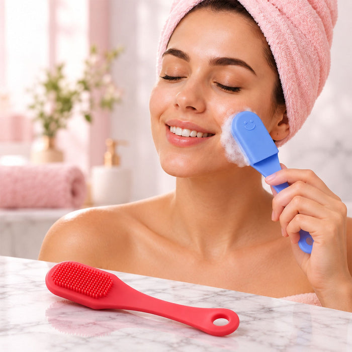 Silicone Face Cleansing Brush with Handle - Set of 2