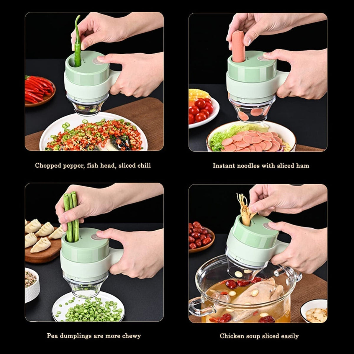 Handheld electric slicer in use