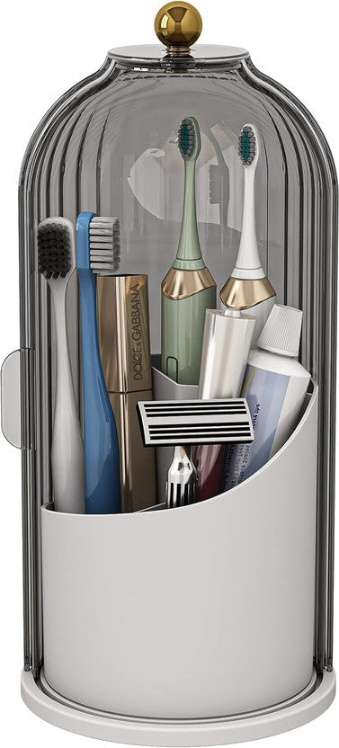 Covered ribbed rotating toothbrush and toiletry organiser