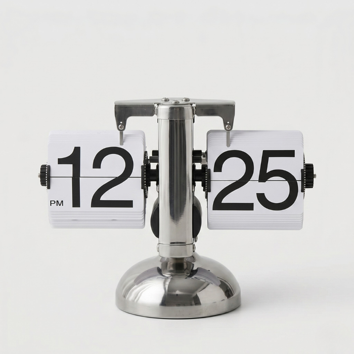 Silver and White Retro Flip Desk Clock