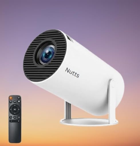White HY300 rotating smart mini projector with remote