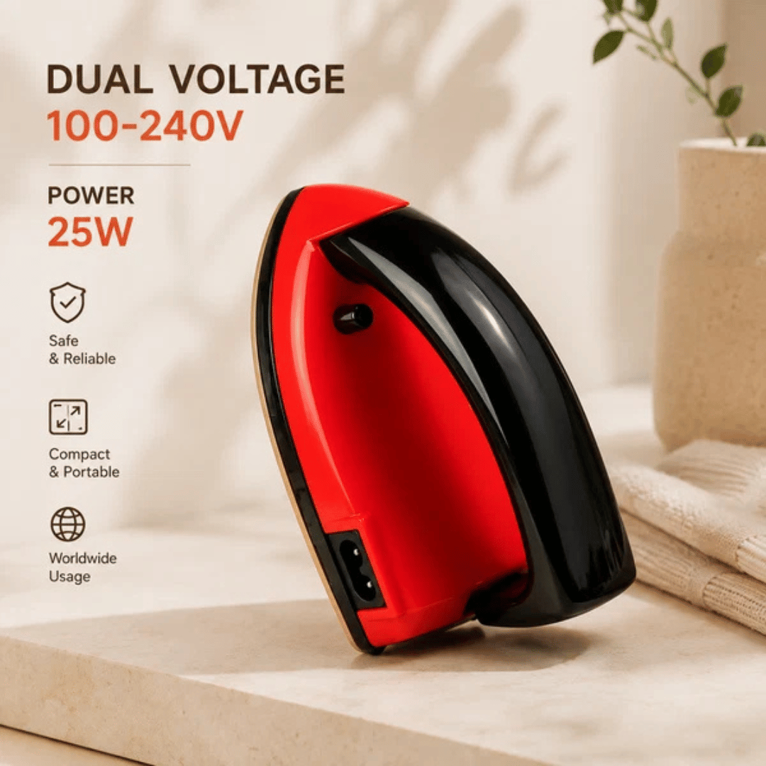 Palm-Size Dual-Voltage Mini Dry Iron - Red - product view 3
