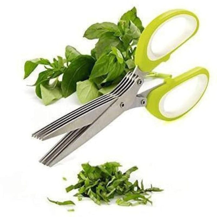 5-Blade Herb Scissors with Cleaning Comb - Green