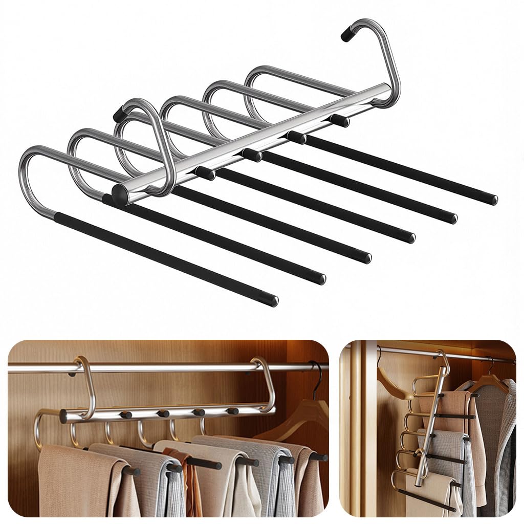 Six-bar stainless steel swing-arm trouser hanger