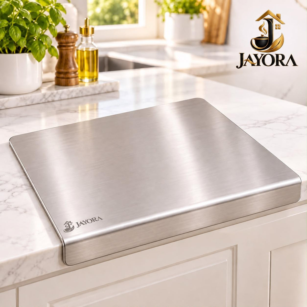 Large Stainless Steel Countertop Cutting Board with Edge Lip - product view 2