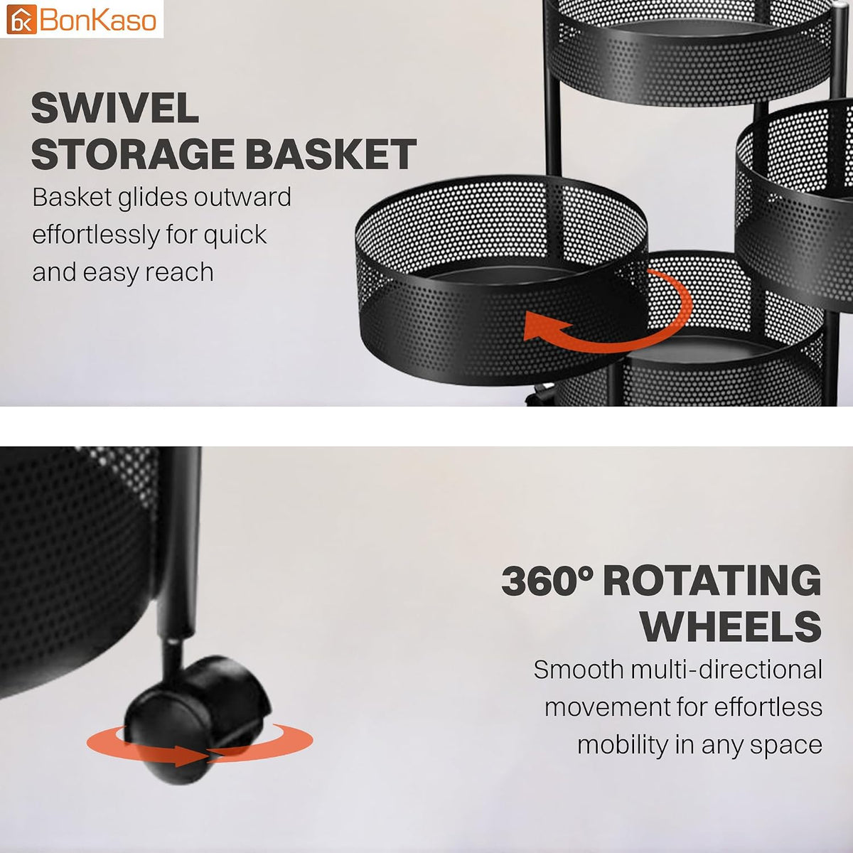 4-Tier 360-Degree Rotating Kitchen Storage Trolley - Black - product view 4