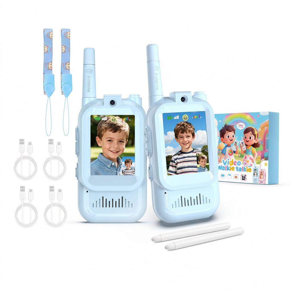 Pink and blue kids video walkie-talkies with camera and screen