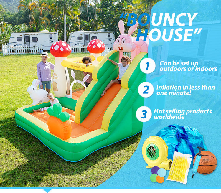Rabbit inflatable play park with large slide