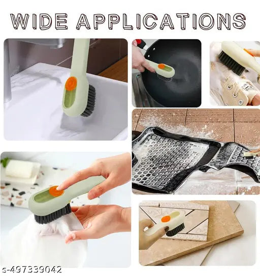 Green liquid soap cleaning brush use and dispensing features