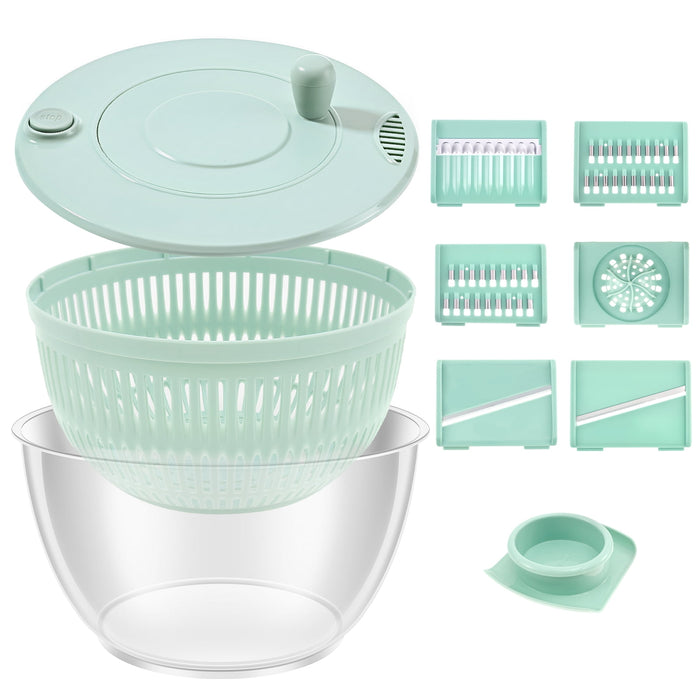 6-in-1 Salad Spinner & Vegetable Processor Bowl - Mint Green