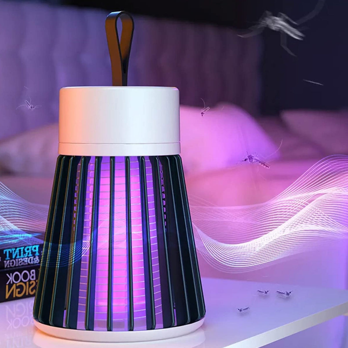 Green USB mosquito lamp lit on a table