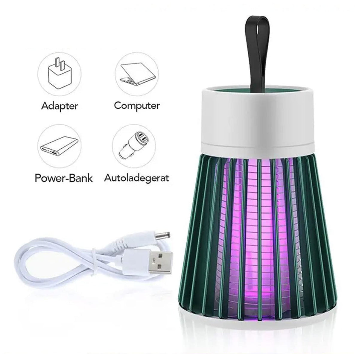 Green mosquito killer lamp with supplied USB cable